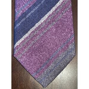 Lario Hand Made Purple Gray Blue 100% Silk Men’s Neck Tie Made In Italy